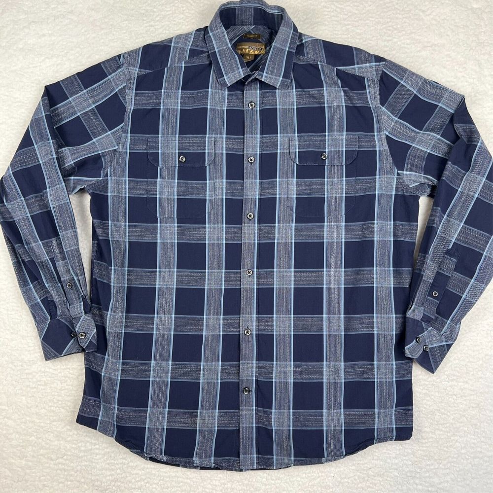 Pronto Uomo Blue Shirt Men's XLT Button-Up Long Sleeve Plaid 100% Cotton Classic